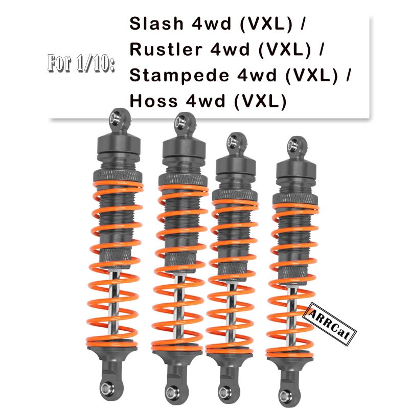 ARRCat 4PCS All Aluminum Front Rear RC Shocks Upgrade Parts for 1/10 Slash 4x4 Rustler 4X4 Stampede 4X4 Hoss 4X4, ARRCat Big Bore RC Shock Absorber Hops up,Replace 5862,Gray - Image 2
